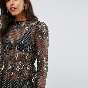 NWT Missguided Sheer Metallic Lace Blouse - Size 8